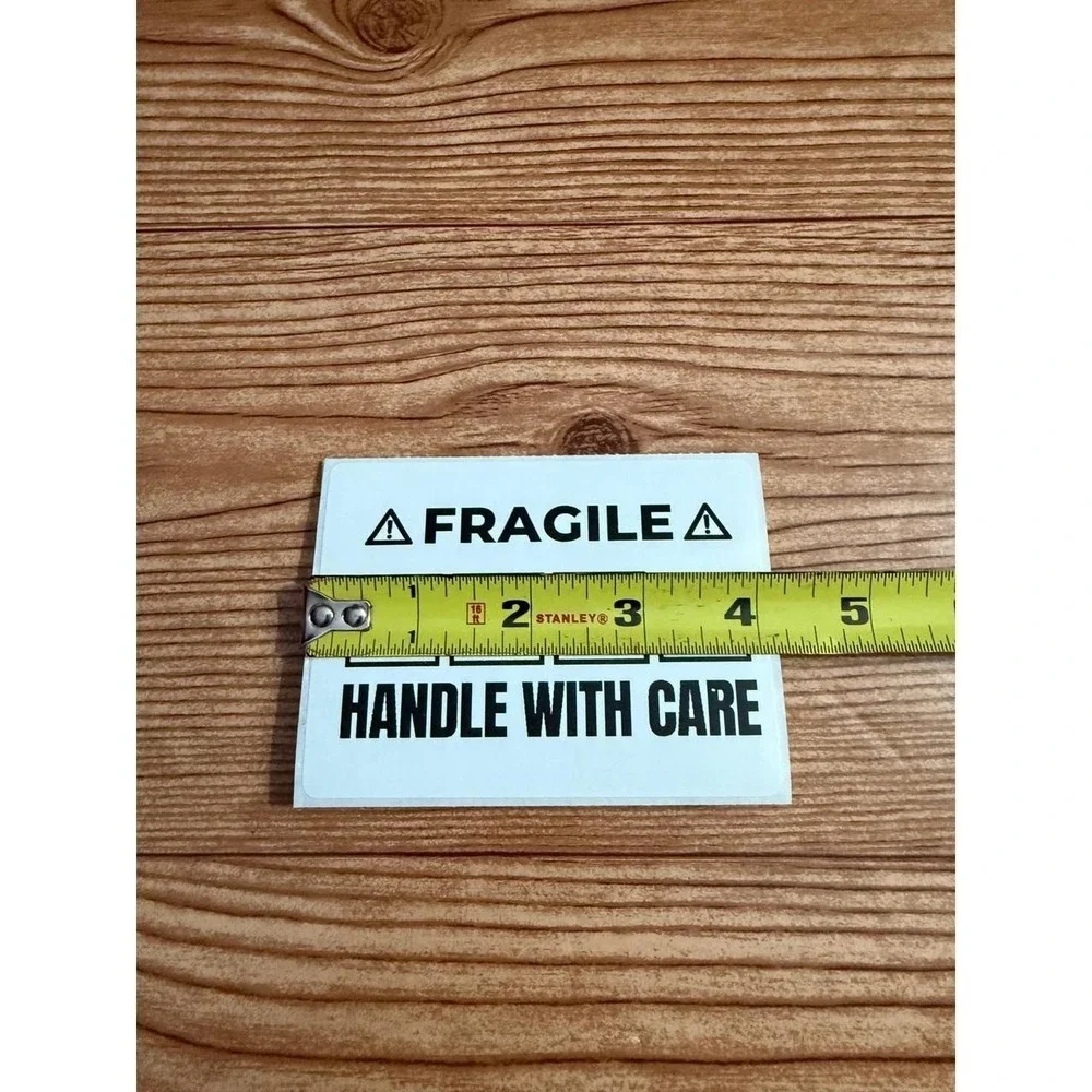 300 Fragile Handle With Care Shipping Stickers 4x3 Warning Labels White Black
